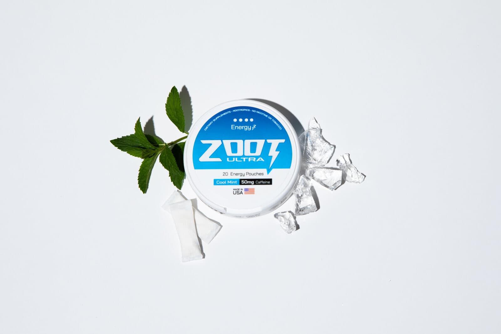 Zoot Cool Mint caffeine pouches, made in the USA